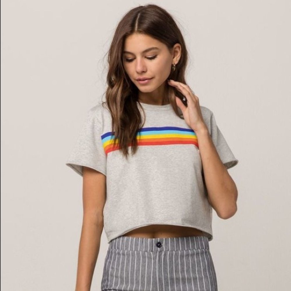 FULL TILT Rainbow Crop Tee Sz XS